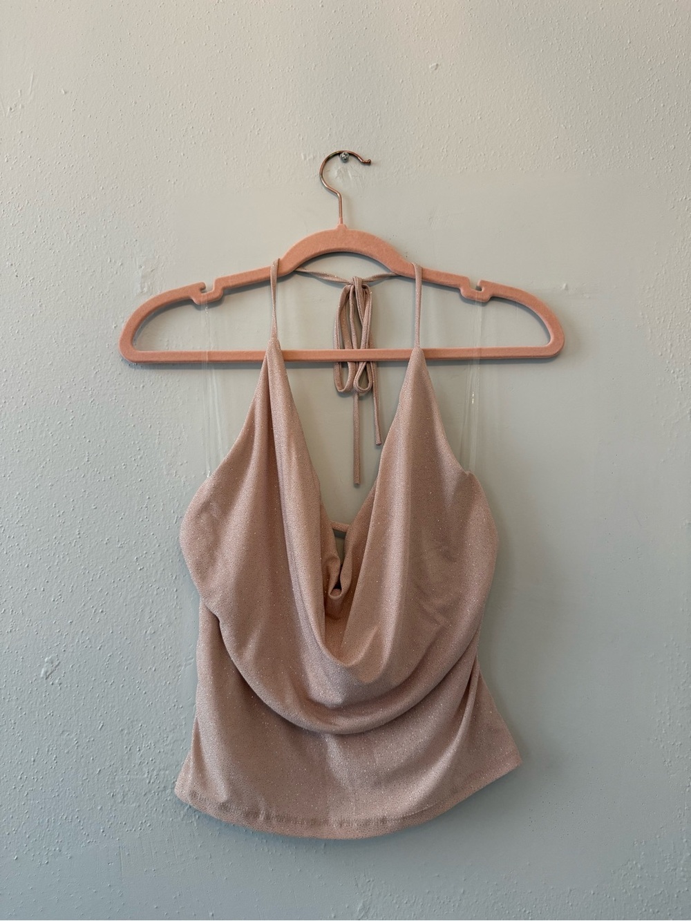 Women's Shimmery Cowl Neck Halter Tank Top - Nude